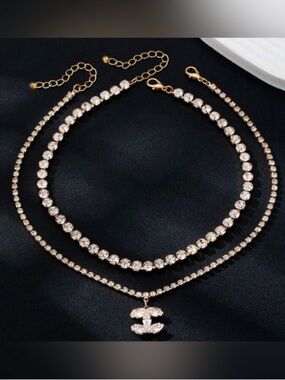 Macy's Gold-Tone Double Layer Crystal Necklace with Pendant